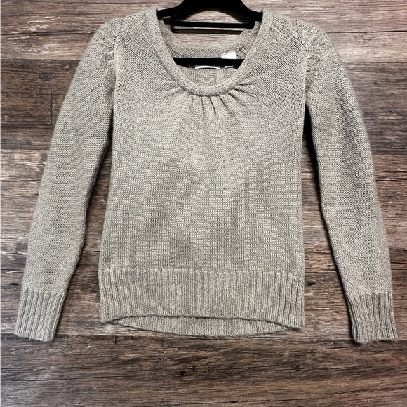 Tan Crew Neck Sweater with Ribbed Hem - Picture 1 of 8